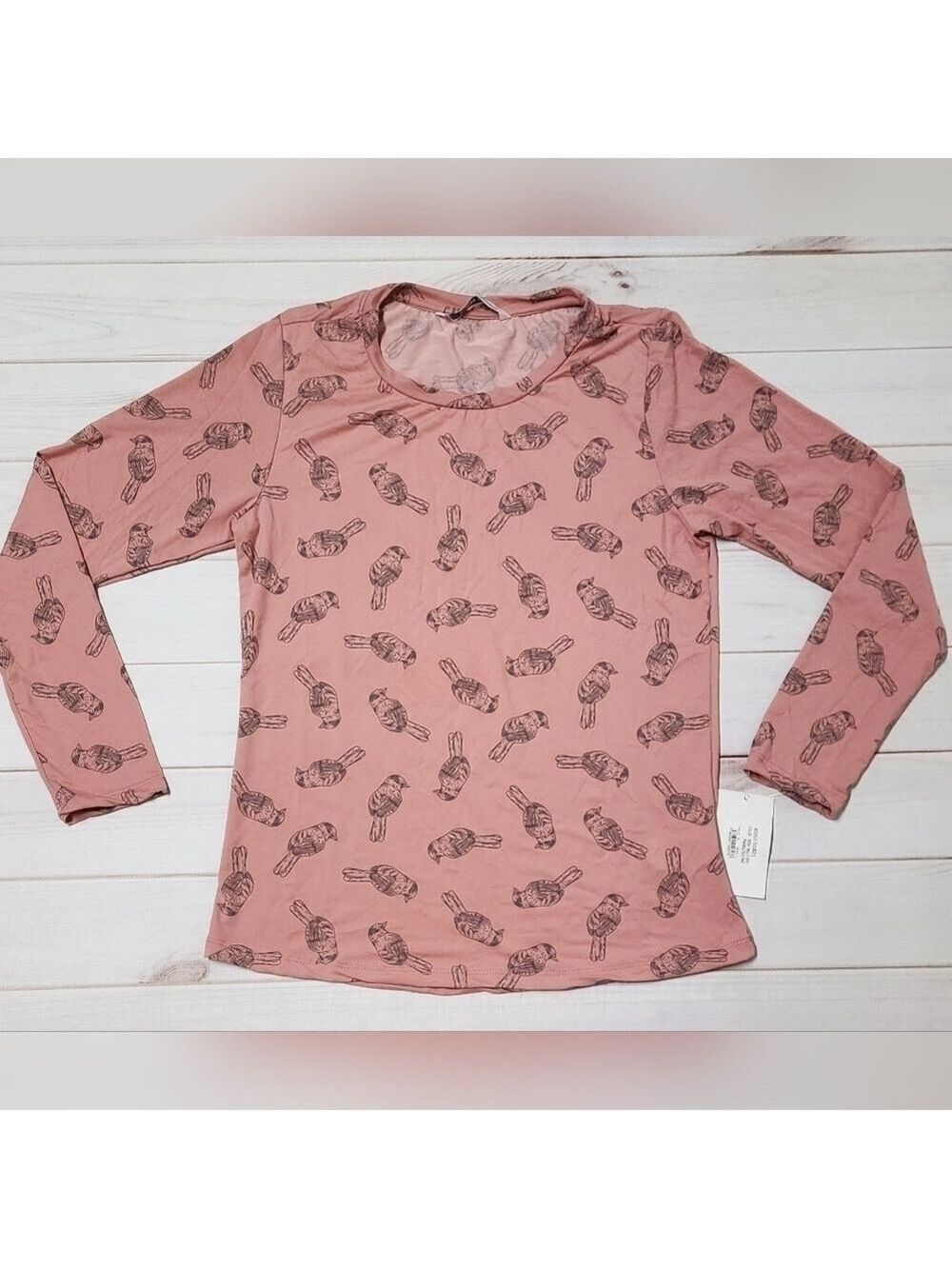 Andrea Bird Print Long Sleeve Tee Large - New With Tags